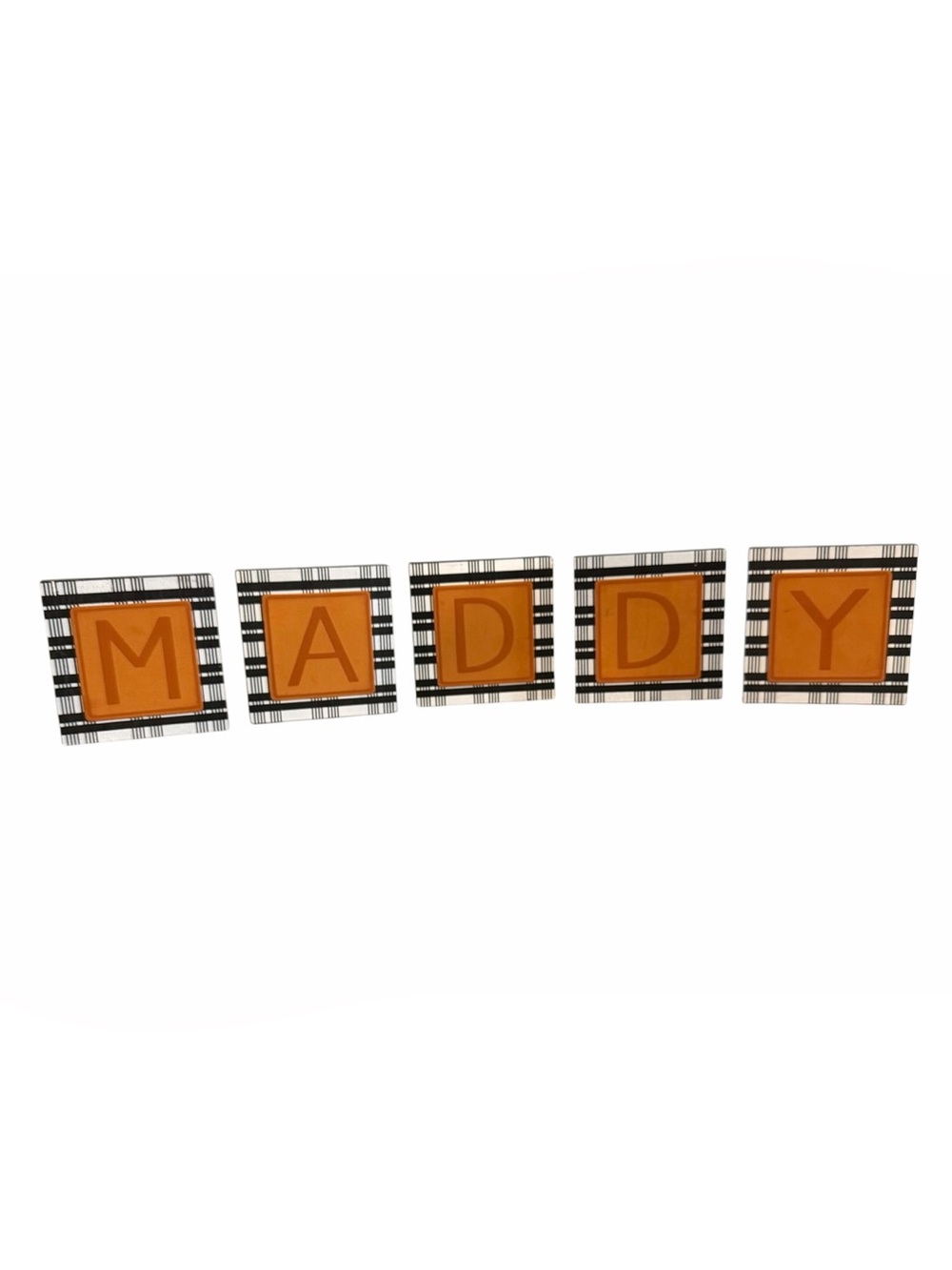Decorative Square Buffalo Plaid & Leather Letter Blocks for Table or Wall MADDY